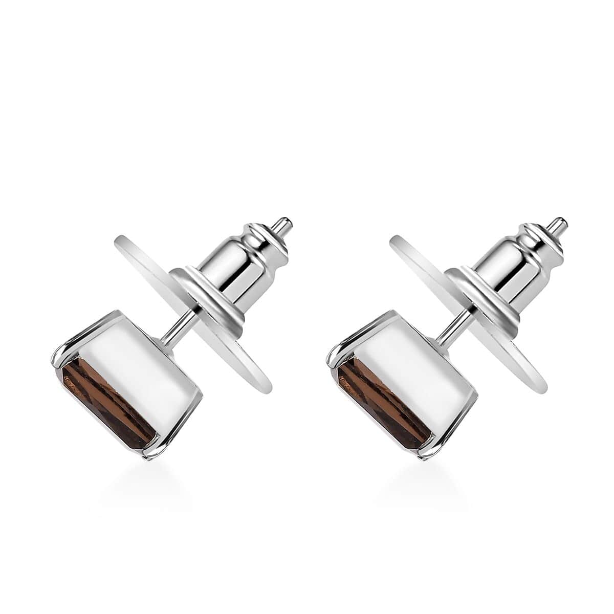 Brazilian Smoky Quartz 3.10 ctw Solitaire Stud Earrings in Sterling Silver image number 3