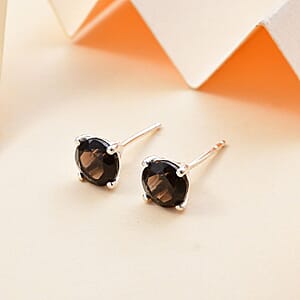 D'Joy Premium Brazilian Smoky Quartz 2.60 ctw Solitaire Stud Earrings in Sterling Silver
