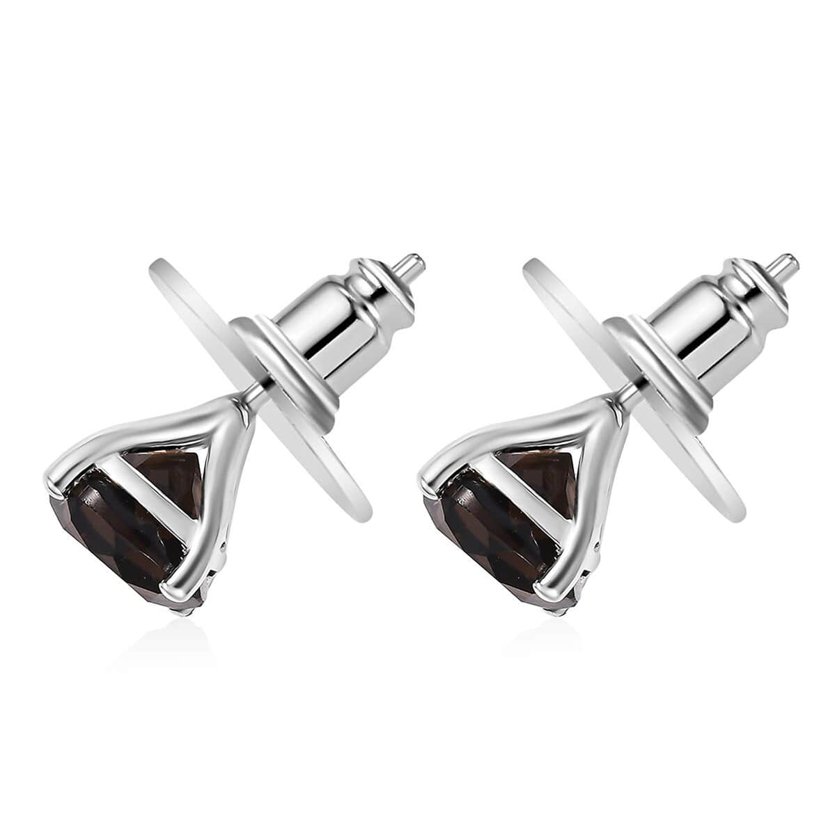 Premium Brazilian Smoky Quartz 2.60 ctw Solitaire Stud Earrings in Sterling Silver image number 3