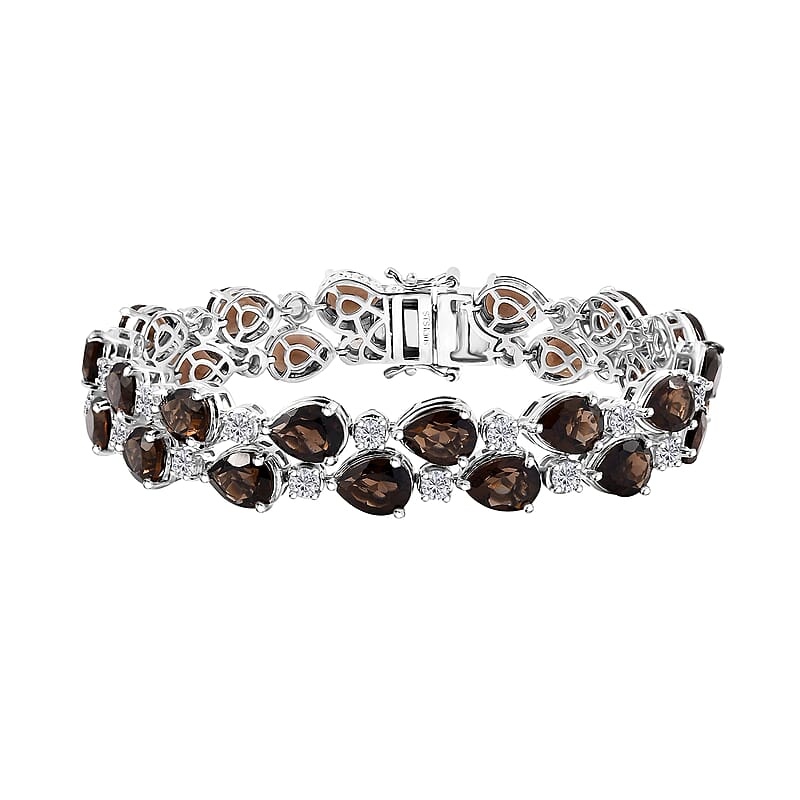 Karis Premium Brazilian Smoky Quartz and White Zircon 32.50 ctw Bracelet in Platinum Bond (7.25 In)