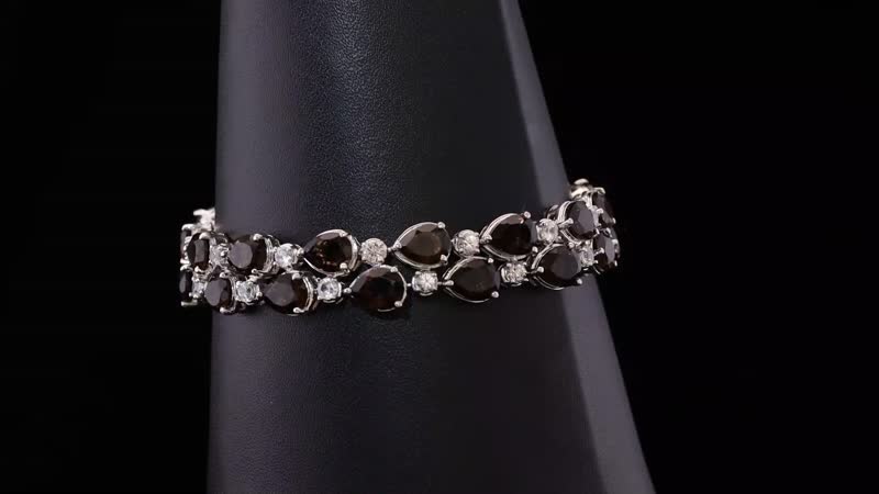 Karis Premium Brazilian Smoky Quartz, White Zircon Bracelet in Platinum Bond (7.25 In) 32.50 ctw