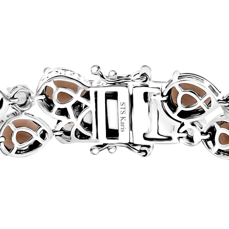 Karis Premium Brazilian Smoky Quartz and White Zircon 32.50 ctw Bracelet in Platinum Bond (7.25 In)