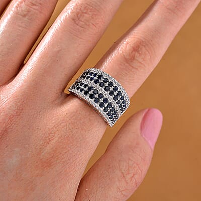 D'Joy Madagascar Blue Sapphire and White Zircon 2.65 ctw Ring in Rhodium Over Sterling Silver (Size 10.0)