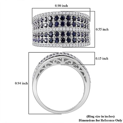 D'Joy Madagascar Blue Sapphire and White Zircon 2.65 ctw Ring in Rhodium Over Sterling Silver (Size 10.0)