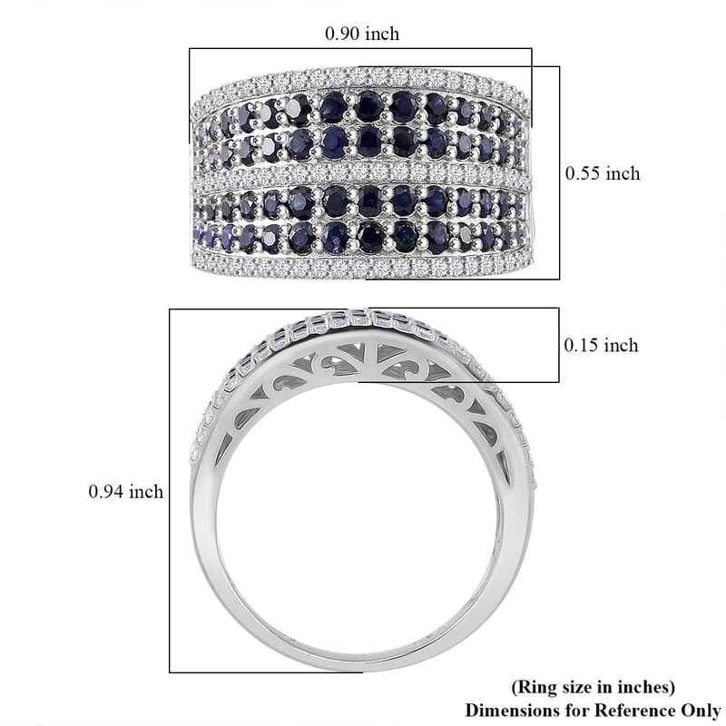 D'Joy Madagascar Blue Sapphire and White Zircon 2.65 ctw Ring in Rhodium Over Sterling Silver (Size 10.0)