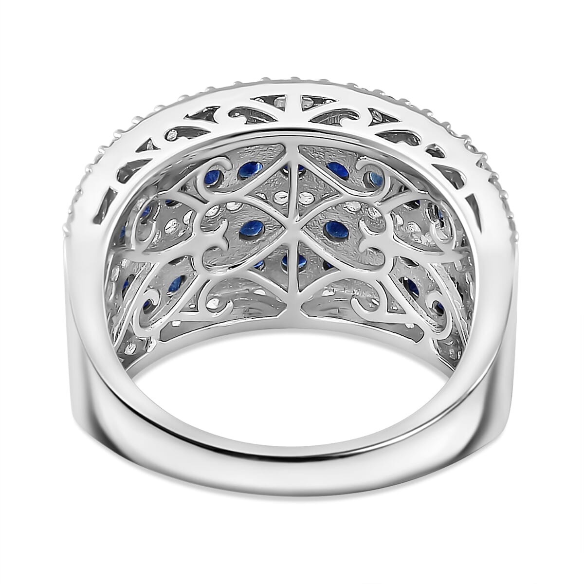 Madagascar Blue Sapphire and White Zircon 2.65 ctw Ring in Rhodium Over Sterling Silver (Size 7.0) image number 3