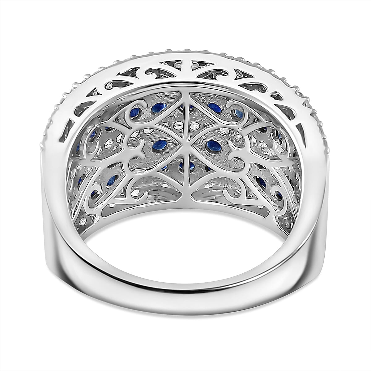 D'Joy Madagascar Blue Sapphire and White Zircon 2.65 ctw Ring in Rhodium Over Sterling Silver (Size 8.0) image number 3