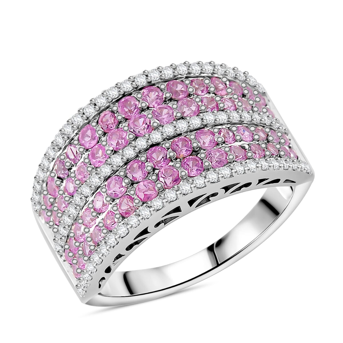 Madagascar Pink Sapphire and White Zircon 2.50 ctw Ring in Rhodium Over Sterling Silver (Size 7.0) image number 0