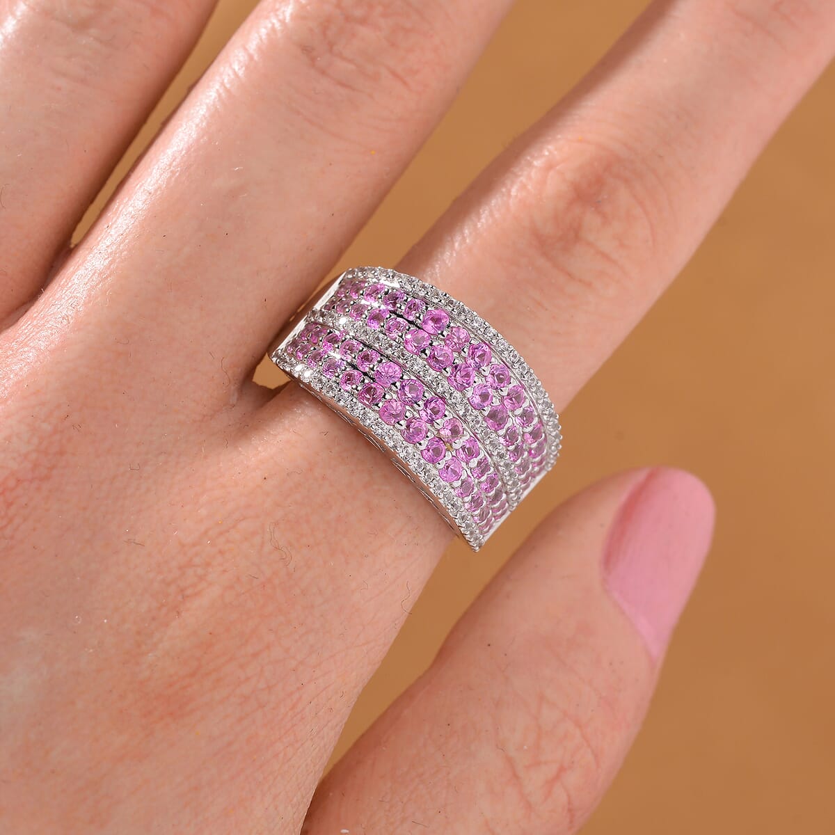 Madagascar Pink Sapphire and White Zircon 2.50 ctw Ring in Rhodium Over Sterling Silver (Size 7.0) image number 1