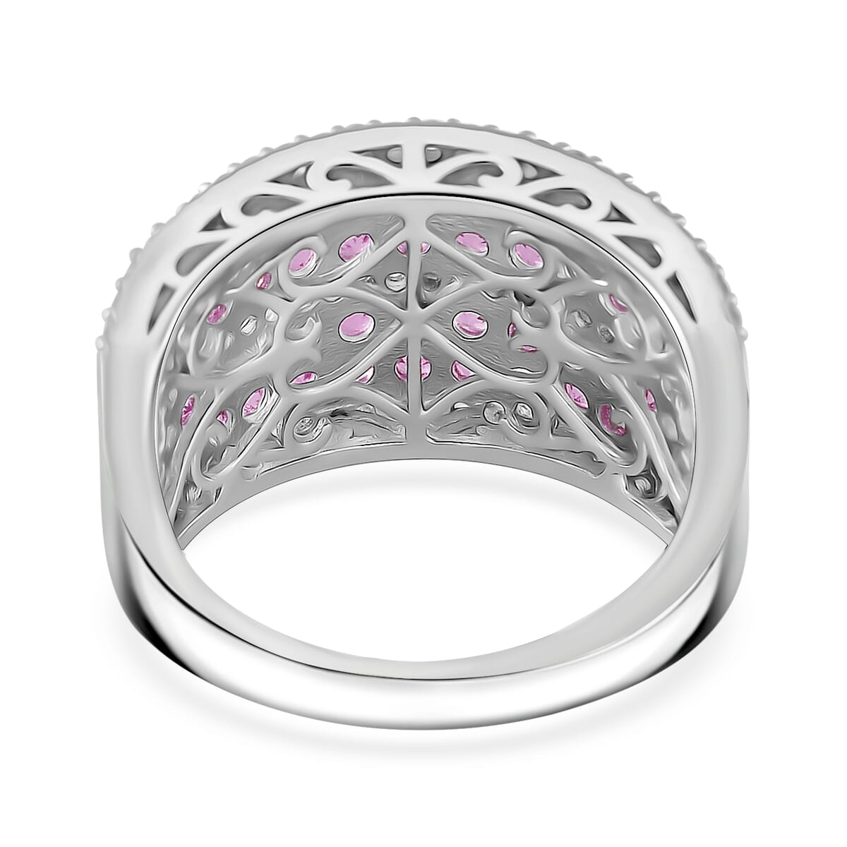 Madagascar Pink Sapphire and White Zircon 2.50 ctw Ring in Rhodium Over Sterling Silver (Size 7.0) image number 3
