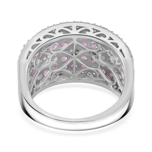 D'Joy Madagascar Pink Sapphire and White Zircon 2.50 ctw Ring in Rhodium Over Sterling Silver (Size 8.0)