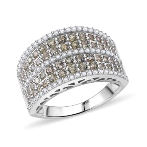 D'Joy Madagascar Green Sapphire and White Zircon 2.70 ctw Ring in Rhodium Over Sterling Silver (Size 10.0)
