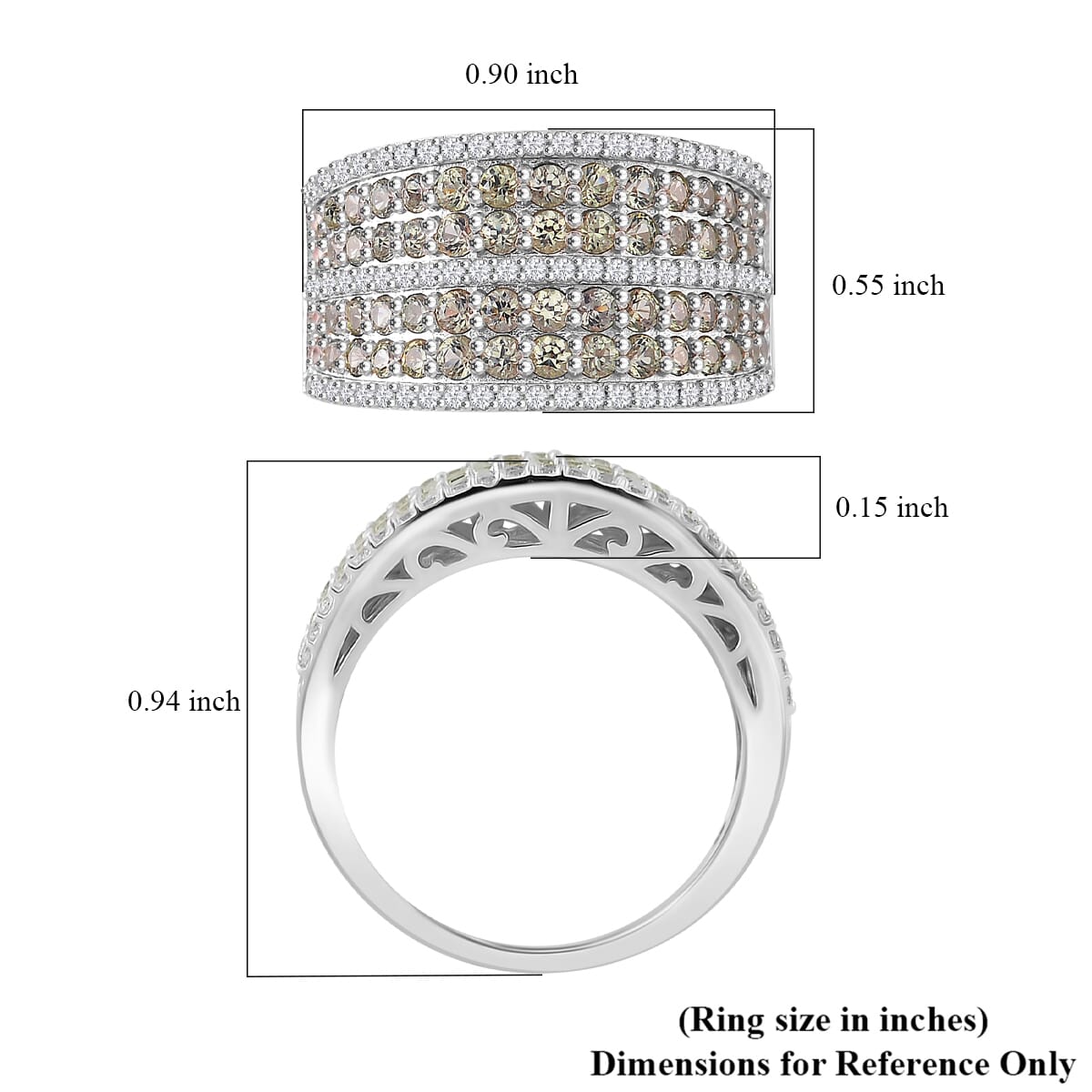 D'Joy Madagascar Green Sapphire and White Zircon 2.70 ctw Ring in Rhodium Over Sterling Silver (Size 6.0) image number 2