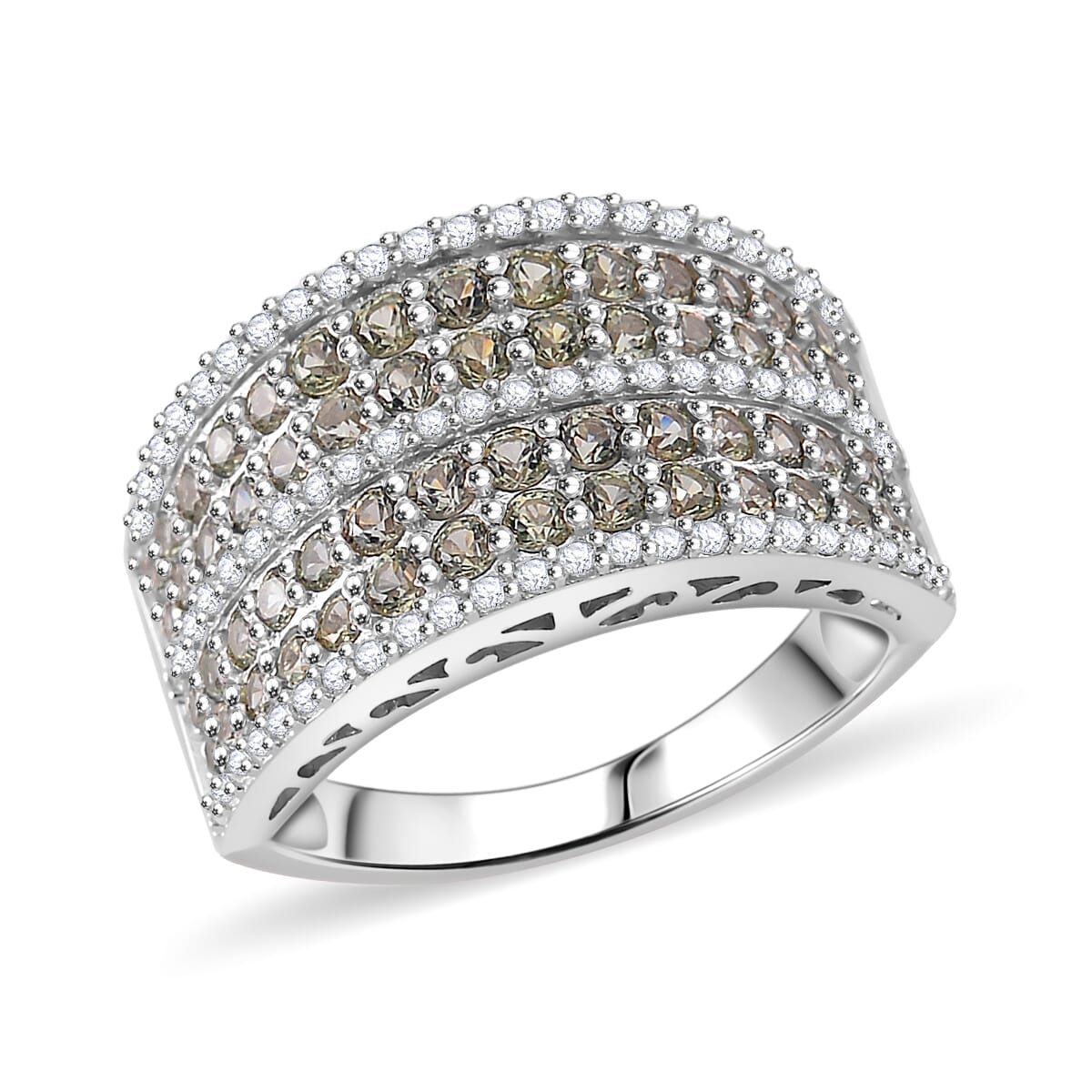D'Joy Madagascar Green Sapphire and White Zircon 2.70 ctw Ring in Rhodium Over Sterling Silver (Size 9.0) image number 0