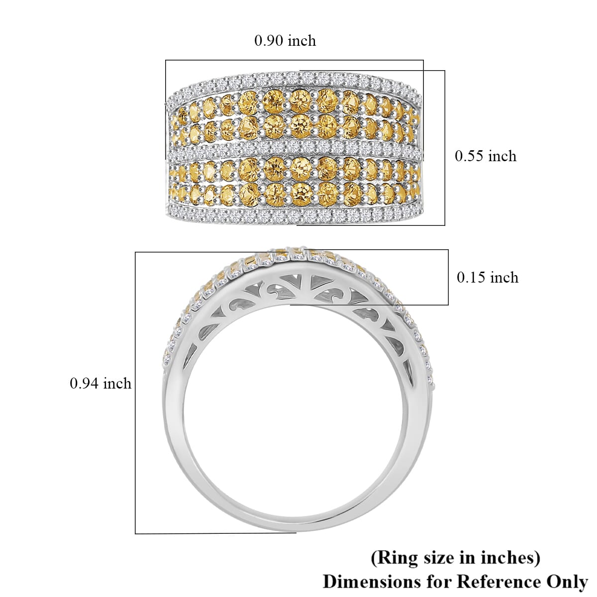 Madagascar Yellow Sapphire and White Zircon 2.10 ctw Ring in Rhodium Over Sterling Silver (Size 10.0) image number 0
