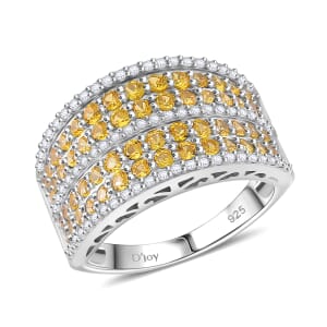 D'Joy Madagascar Yellow Sapphire and White Zircon 2.10 ctw Ring in Rhodium Over Sterling Silver (Size 6.0)