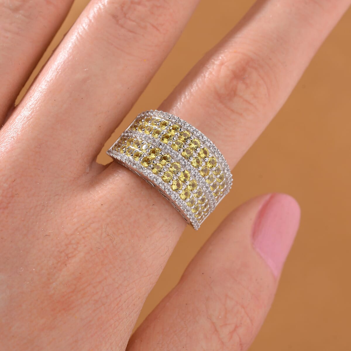 D'Joy Madagascar Yellow Sapphire and White Zircon 2.10 ctw Ring in Rhodium Over Sterling Silver (Size 8.0) image number 0