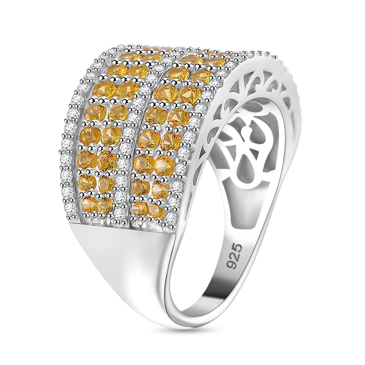 Madagascar Yellow Sapphire and White Zircon 2.10 ctw Ring in Rhodium Over Sterling Silver (Size 9.0) image number 0