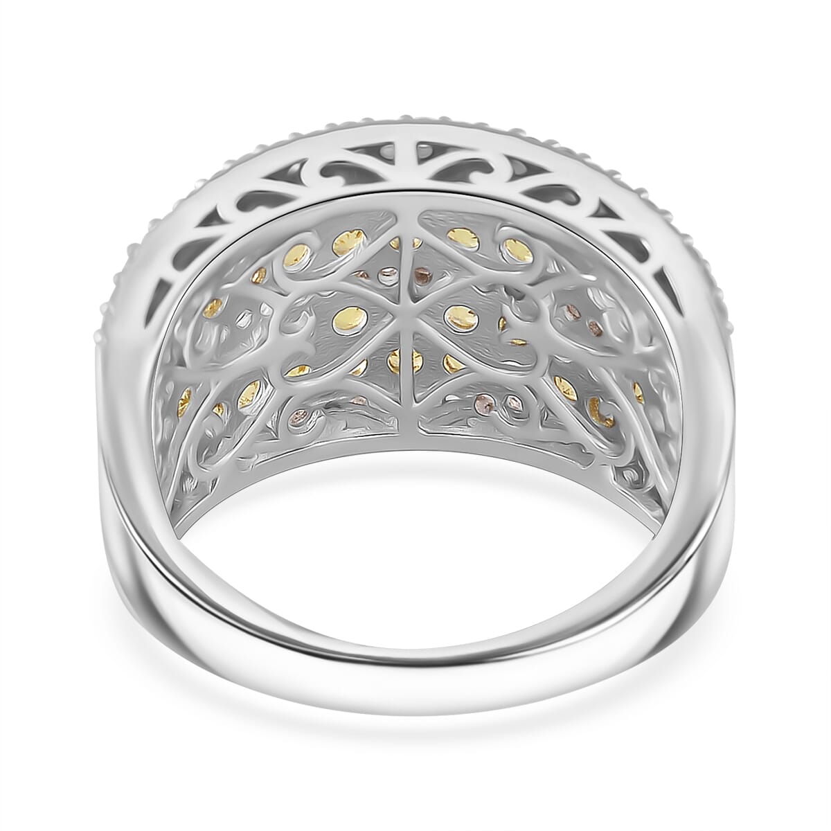 Madagascar Yellow Sapphire and White Zircon 2.10 ctw Ring in Rhodium Over Sterling Silver (Size 9.0) image number 1