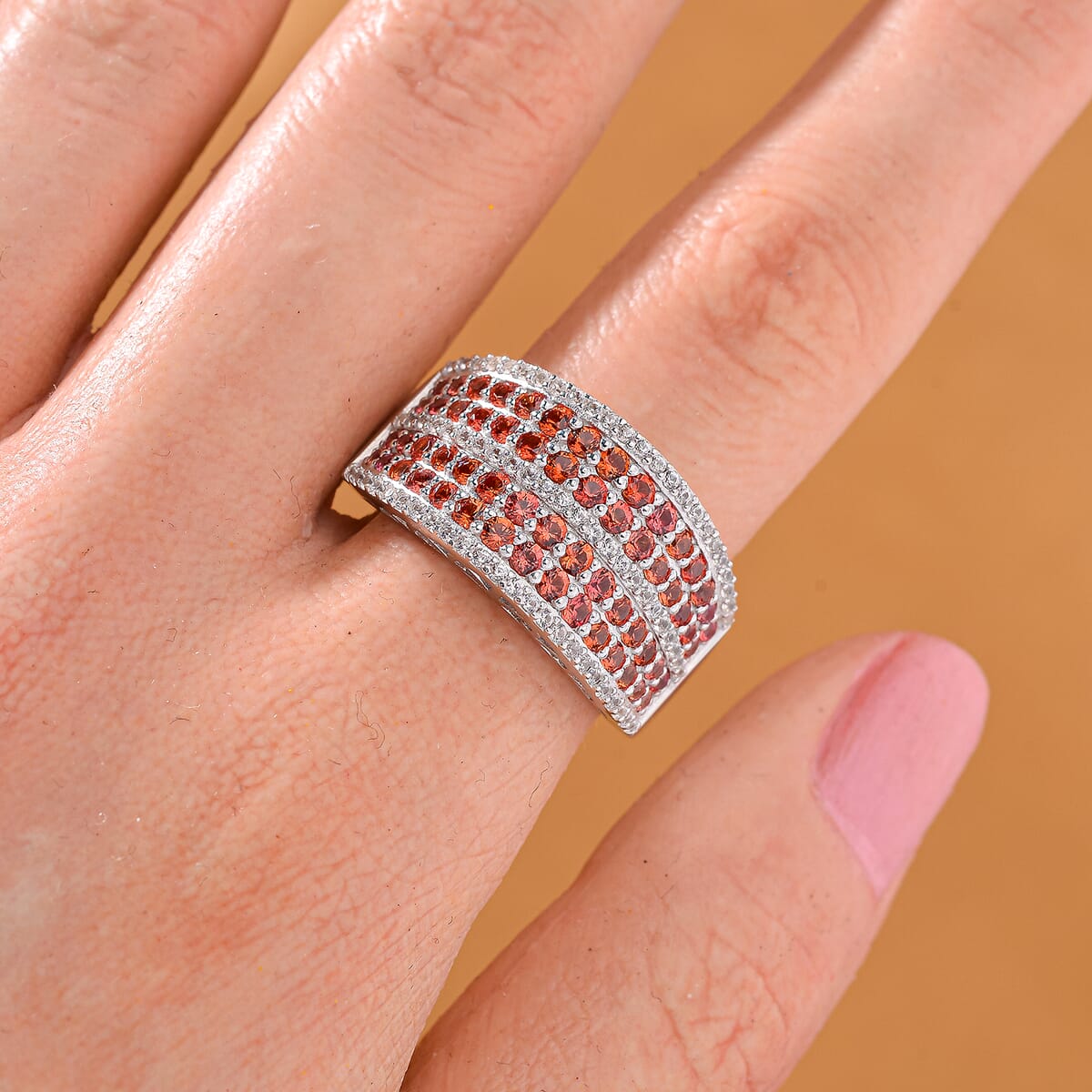 Madagascar Orange Sapphire and White Zircon 2.60 ctw Ring in Rhodium Over Sterling Silver (Size 8.0) image number 0