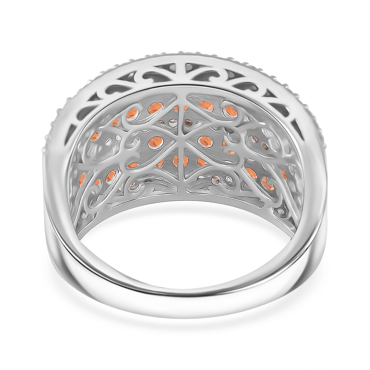 Madagascar Orange Sapphire and White Zircon 2.60 ctw Ring in Rhodium Over Sterling Silver (Size 8.0) image number 1