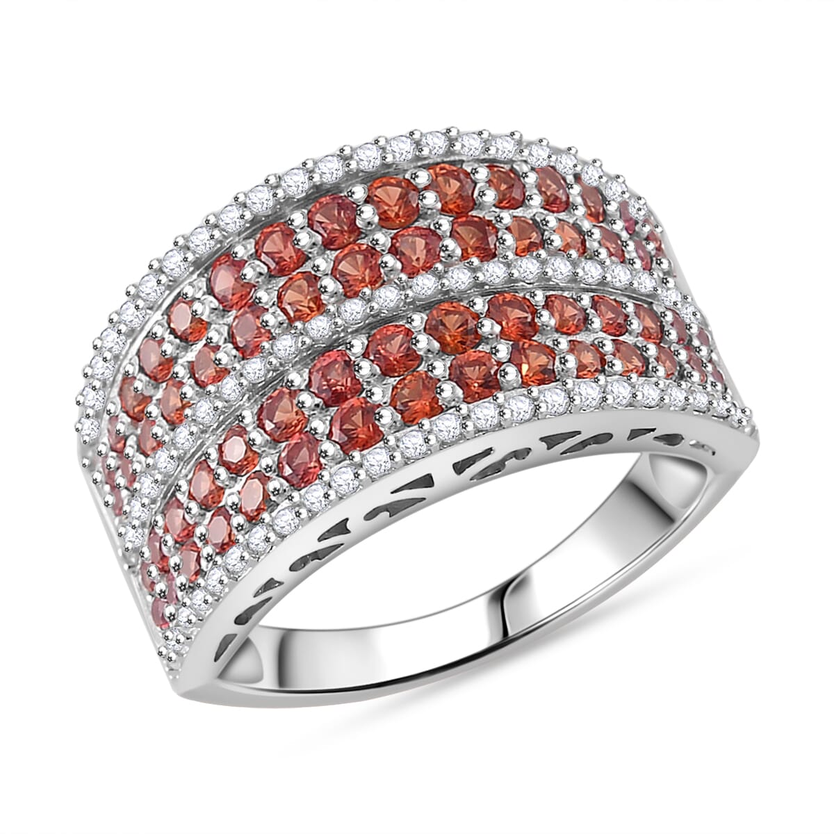 Madagascar Orange Sapphire and White Zircon 2.60 ctw Ring in Rhodium Over Sterling Silver (Size 9.0) image number 0