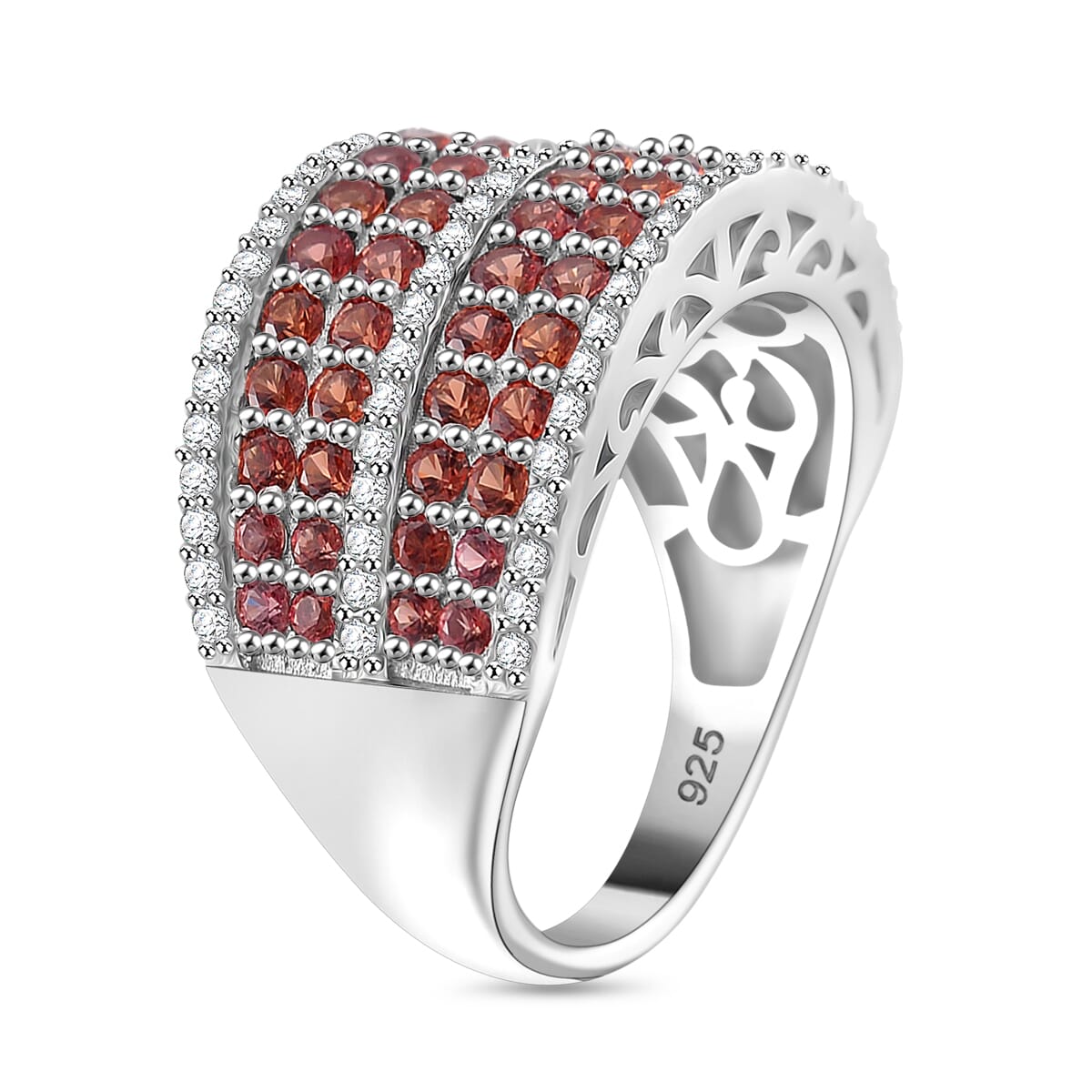 Madagascar Orange Sapphire and White Zircon 2.60 ctw Ring in Rhodium Over Sterling Silver (Size 9.0) image number 2