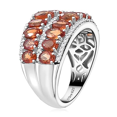 D'Joy Orange Sapphire and White Zircon 6.20 ctw Ring in Rhodium Over Sterling Silver (Size 10.0)