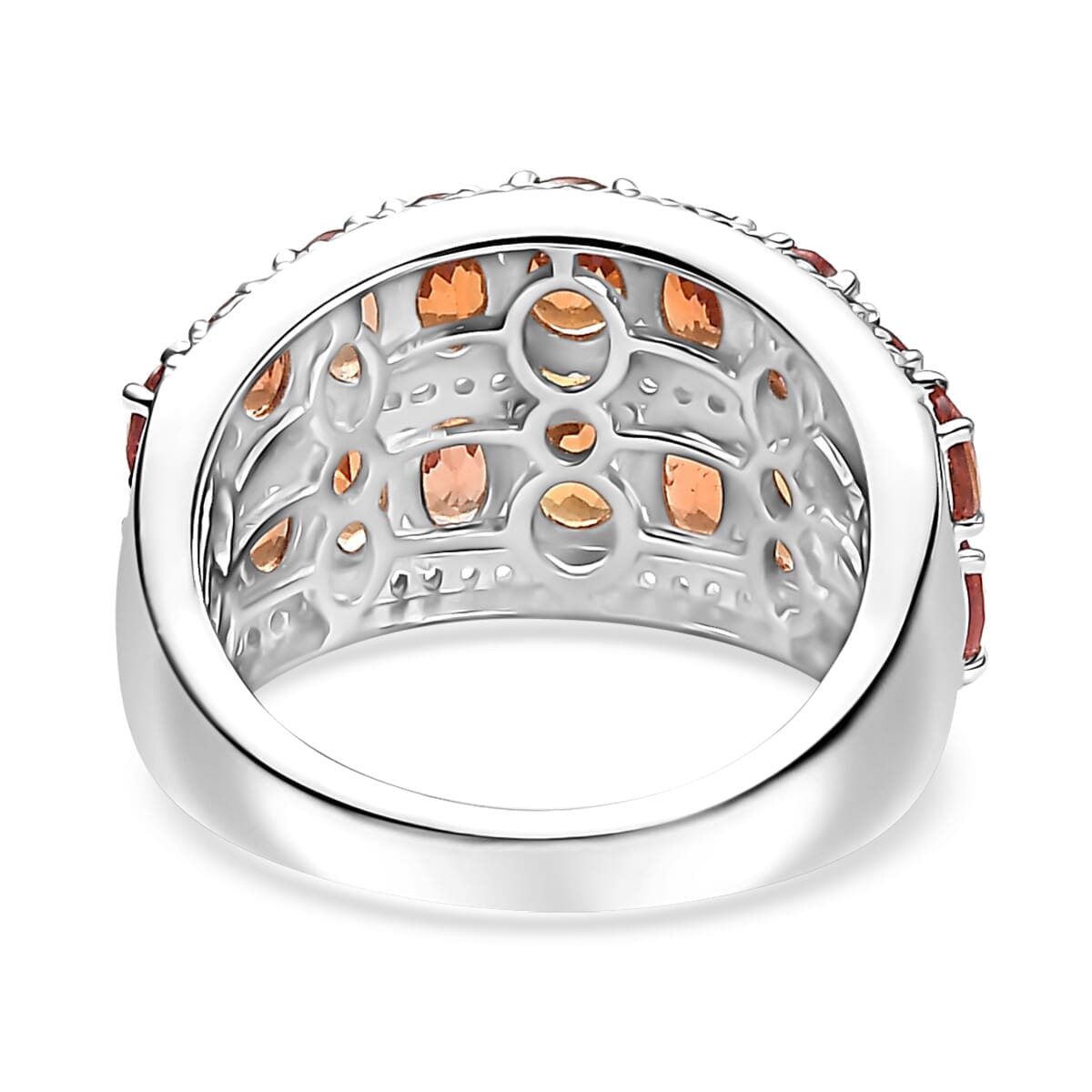 Orange Sapphire and White Zircon 6.20 ctw Ring in Rhodium Over Sterling Silver (Size 10.0) image number 4