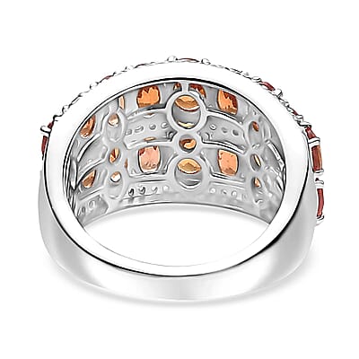 D'Joy Orange Sapphire and White Zircon 6.20 ctw Ring in Rhodium Over Sterling Silver (Size 10.0)