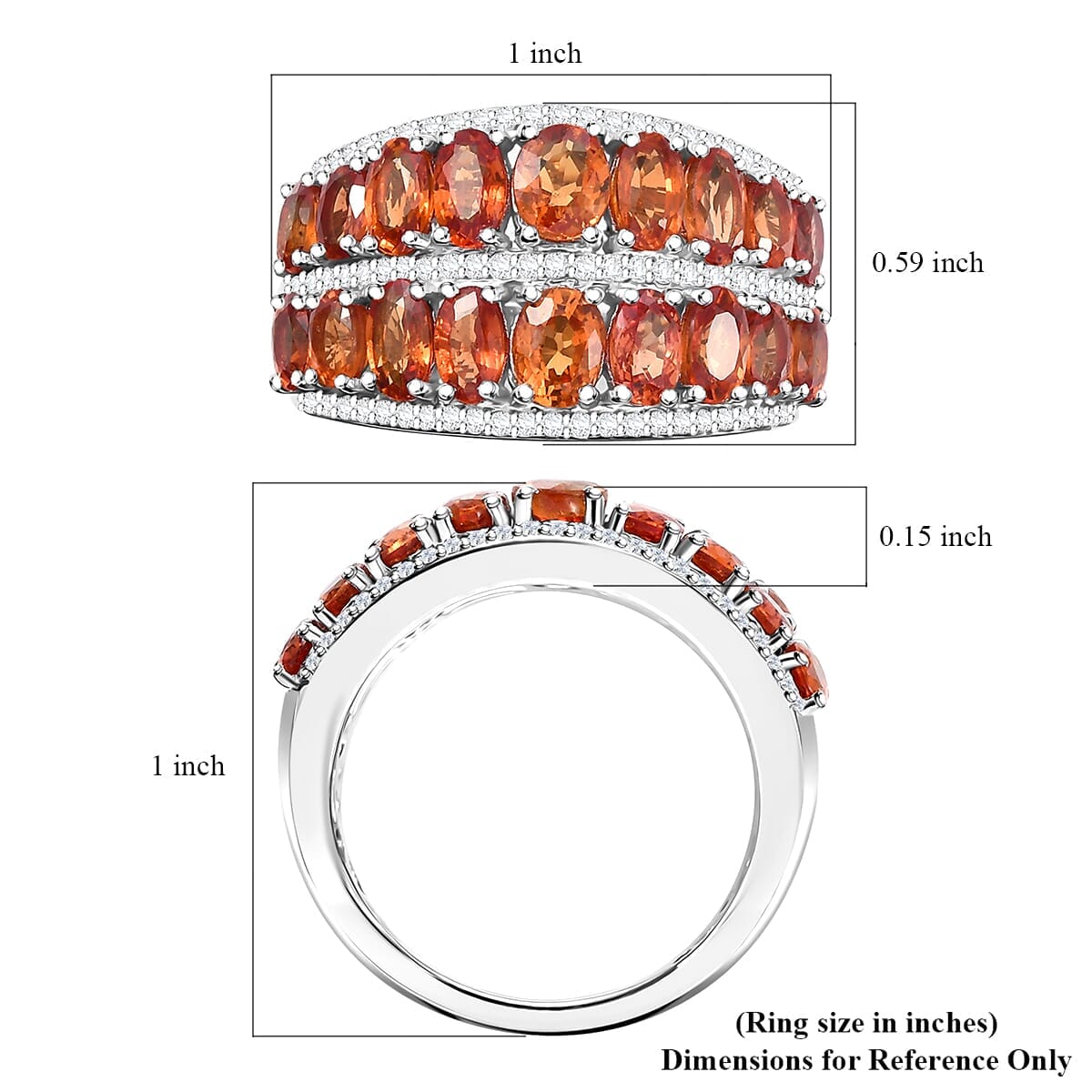 Orange Sapphire and White Zircon 6.20 ctw Ring in Rhodium Over Sterling Silver (Size 10.0) image number 5