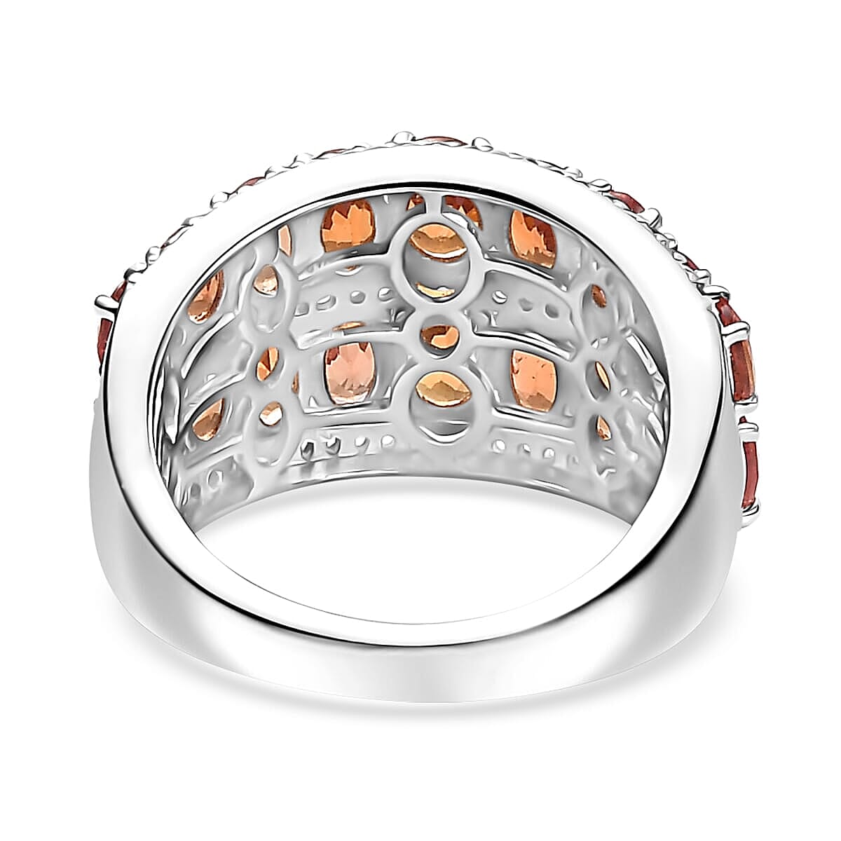 Orange Sapphire, White Zircon Flora Whirl Ring in Rhodium Over Sterling Silver (Size 5.0) 6.20 ctw