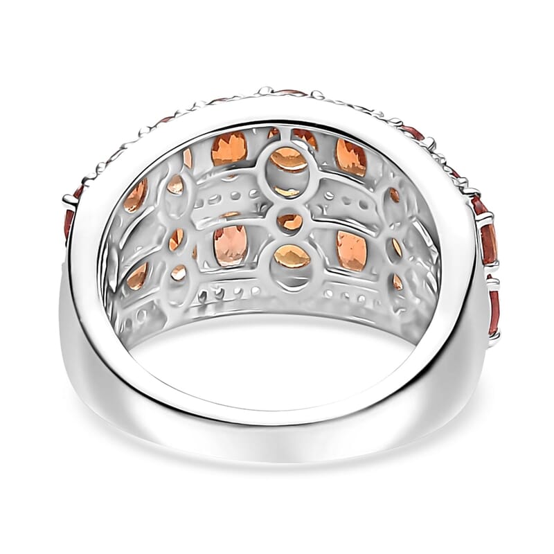 Orange Sapphire, White Zircon Flora Whirl Ring in Rhodium Over Sterling Silver (Size 5.0) 6.20 ctw