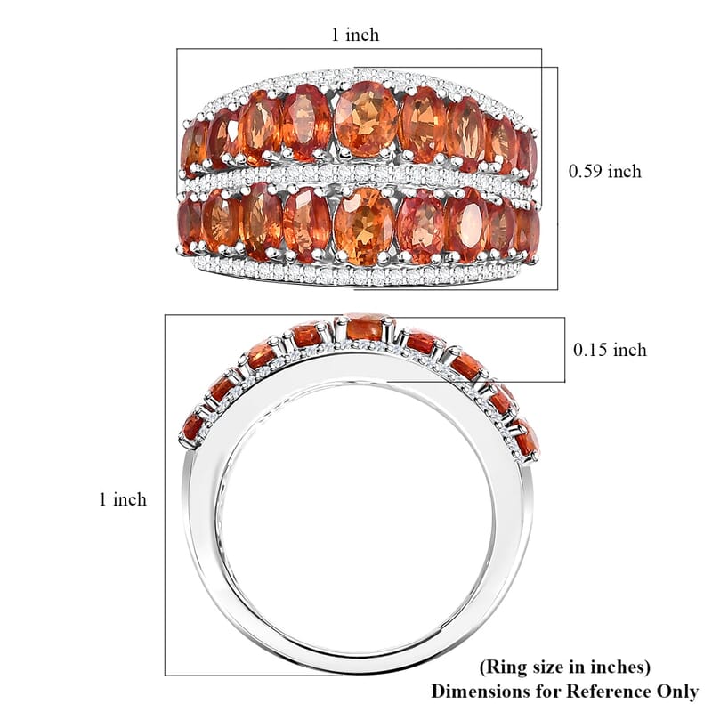 Orange Sapphire, White Zircon Flora Whirl Ring in Rhodium Over Sterling Silver (Size 5.0) 6.20 ctw
