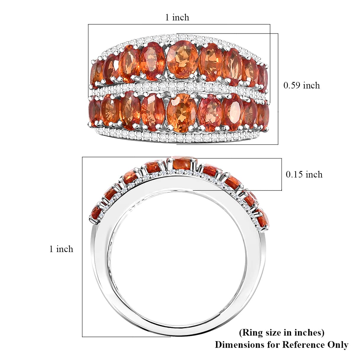 TLV Orange Sapphire, White Zircon Ring in Rhodium Over Sterling Silver (Size 10.0) 6.10 ctw image number 5