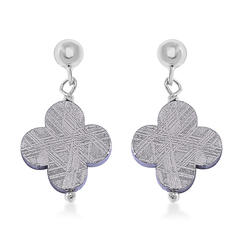 Marvelous Meteorites Beaded Clover Earrings in Rhodium Over Sterling Silver