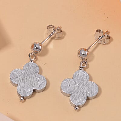 Marvelous Meteorites Beaded Clover Earrings in Rhodium Over Sterling Silver