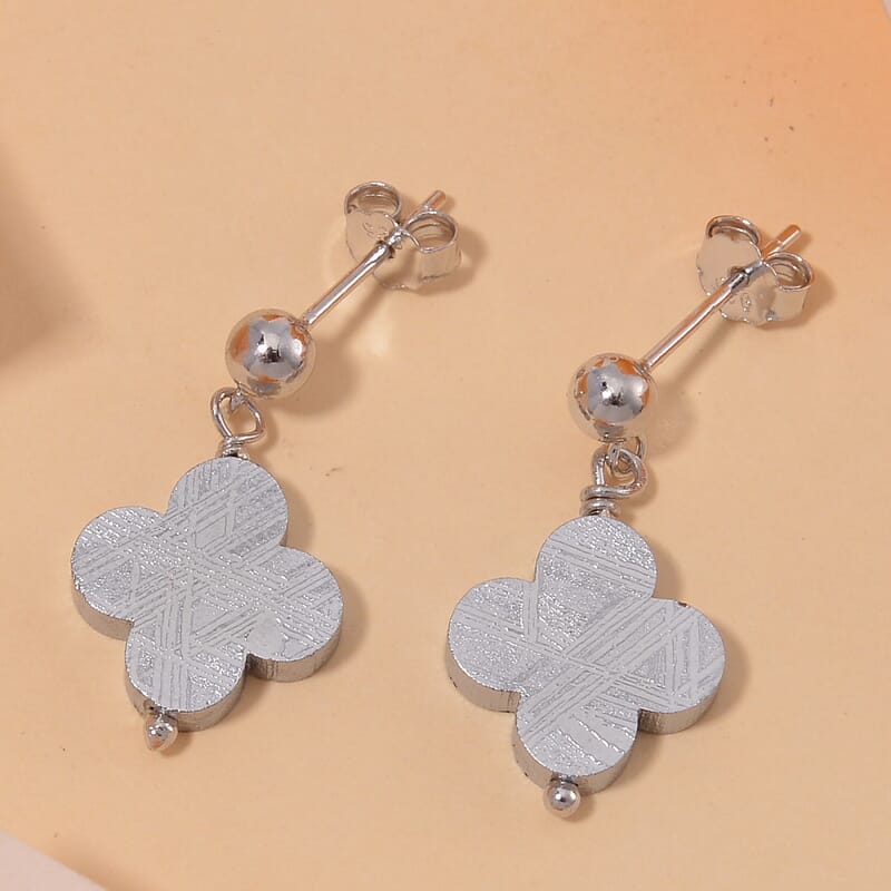 Marvelous Meteorites Beaded Clover Earrings in Rhodium Over Sterling Silver