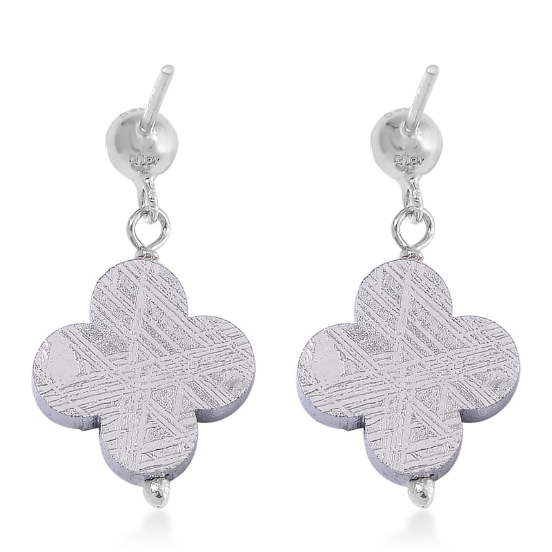 Marvelous Meteorites Beaded Clover Earrings in Rhodium Over Sterling Silver