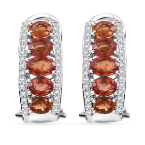 Orange Sapphire and White Zircon 3.15 ctw Earrings in Rhodium Over Sterling Silver