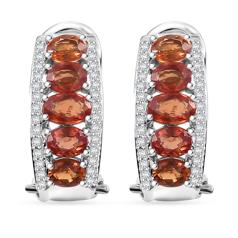 D'Joy Orange Sapphire and White Zircon 3.15 ctw Earrings in Rhodium Over Sterling Silver