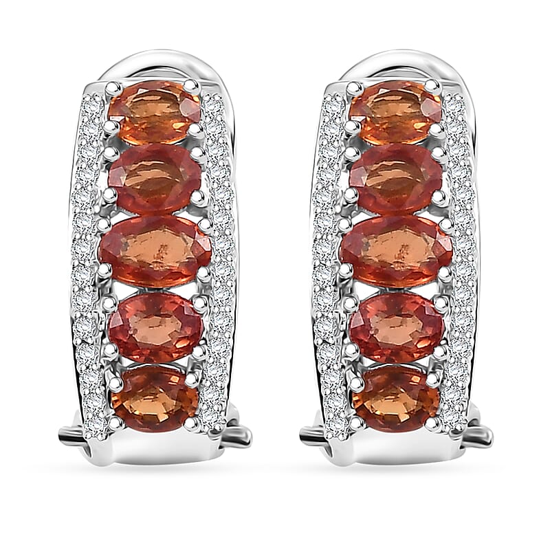 D'Joy Orange Sapphire and White Zircon 3.15 ctw Earrings in Rhodium Over Sterling Silver