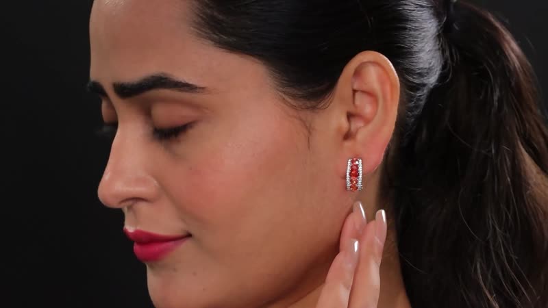 TLV Orange Sapphire, White Zircon Earrings in Rhodium Over Sterling Silver 3.15 ctw