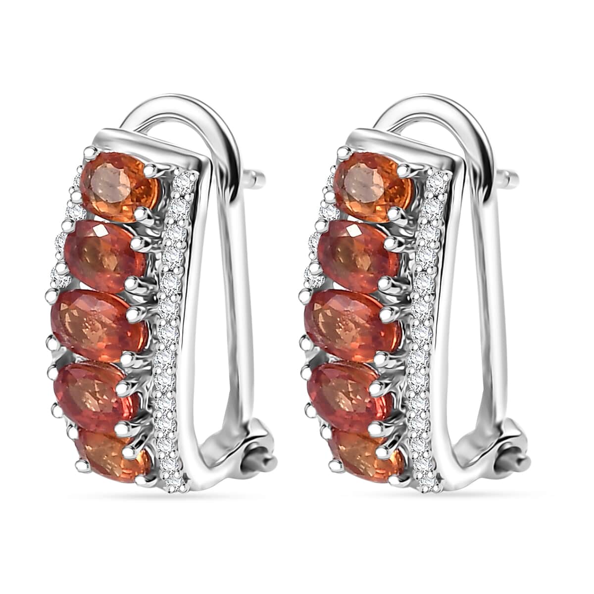 TLV Orange Sapphire, White Zircon Earrings in Rhodium Over Sterling Silver 3.15 ctw image number 3