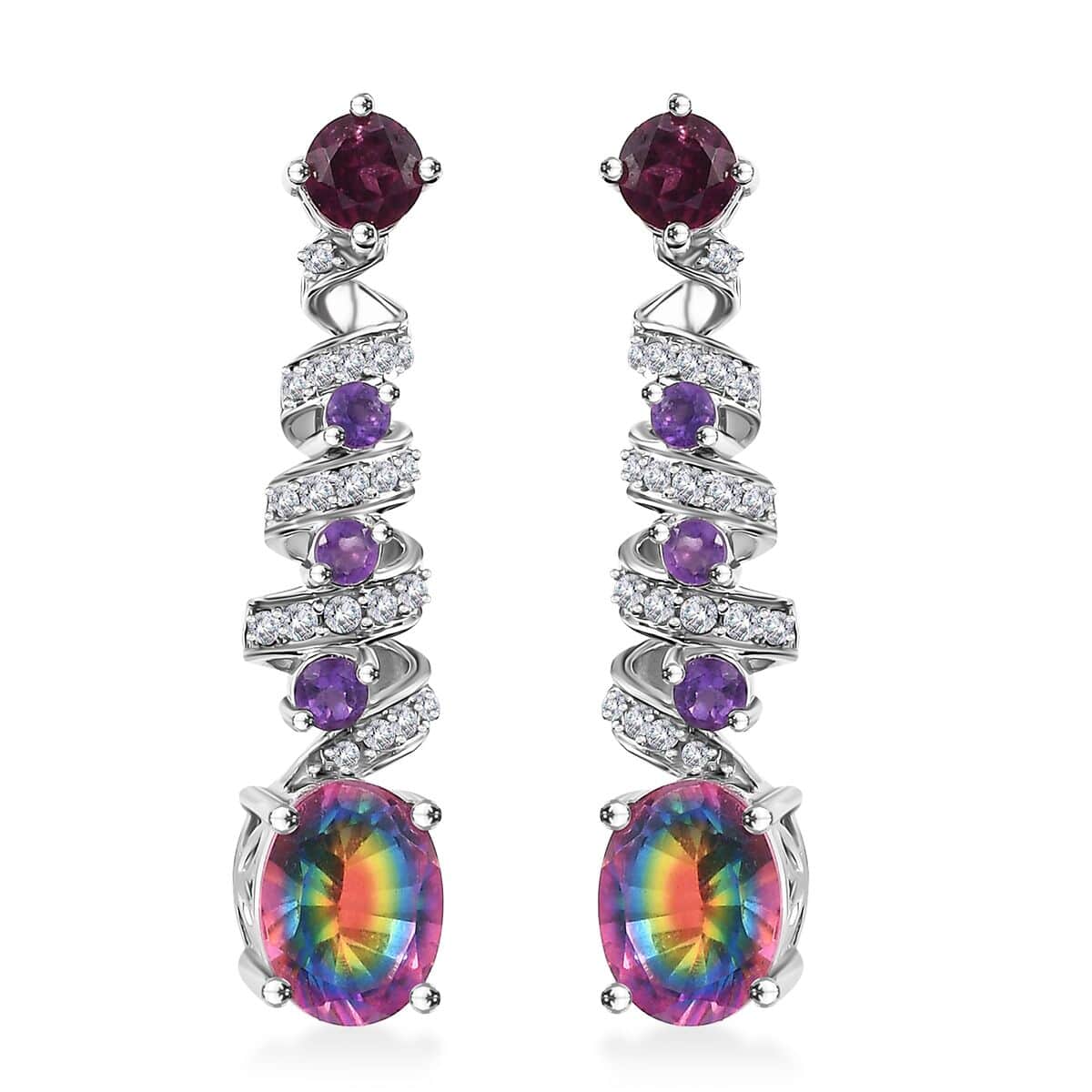 Nebula Quartz Doublet and Multi Gemstone 4.35 ctw Cosmic Dance Radiance Earrings in Rhodium Over Sterling Silver image number 0