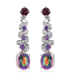 Nebula Quartz Doublet and Multi Gemstone 4.35 ctw Cosmic Dance Radiance Earrings in Rhodium Over Sterling Silver