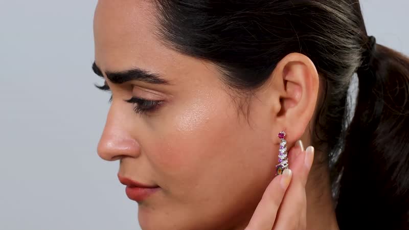 Nebula Quartz Doublet and Multi Gemstone 4.35 ctw Cosmic Dance Radiance Earrings in Rhodium Over Sterling Silver