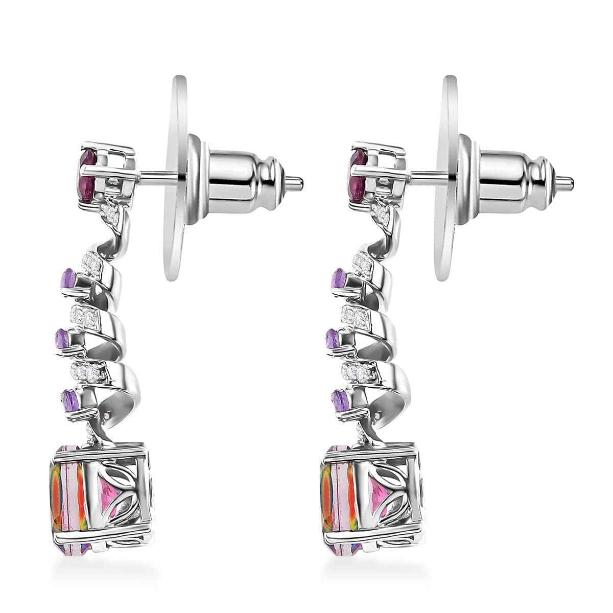 Nebula Quartz Doublet and Multi Gemstone 4.35 ctw Cosmic Dance Radiance Earrings in Rhodium Over Sterling Silver image number 3