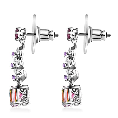 Nebula Quartz Doublet and Multi Gemstone 4.35 ctw Cosmic Dance Radiance Earrings in Rhodium Over Sterling Silver
