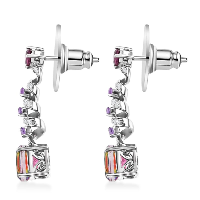 Nebula Quartz Doublet and Multi Gemstone 4.35 ctw Cosmic Dance Radiance Earrings in Rhodium Over Sterling Silver